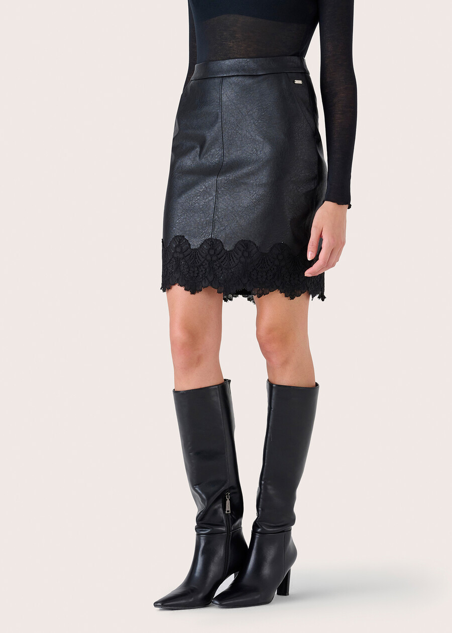 Genesi skirt in eco leather and trim NERO BLACK Woman , image number 3