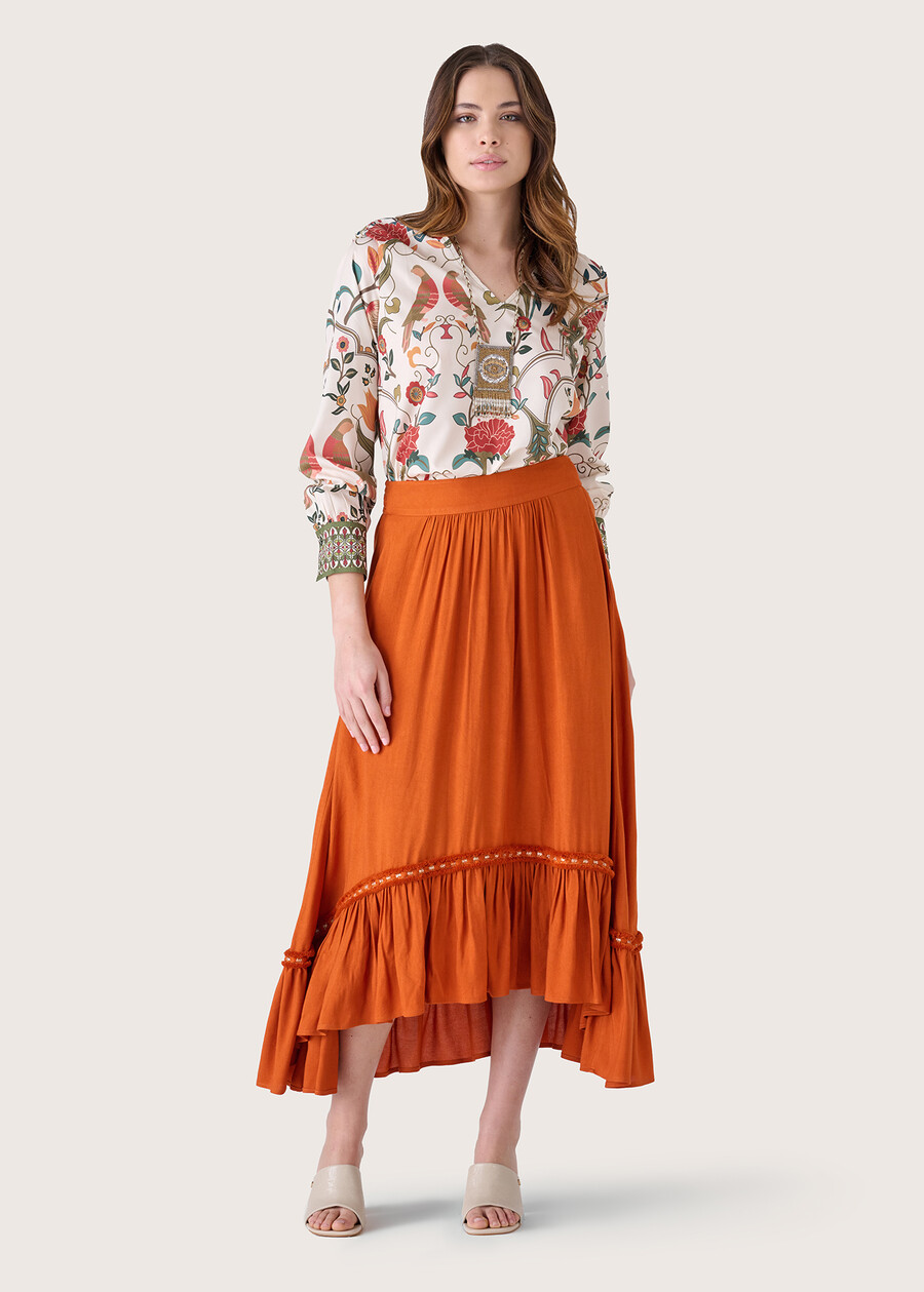 Girdy 100% rayon twill skirt ARANCIO CARROT Woman , image number 2