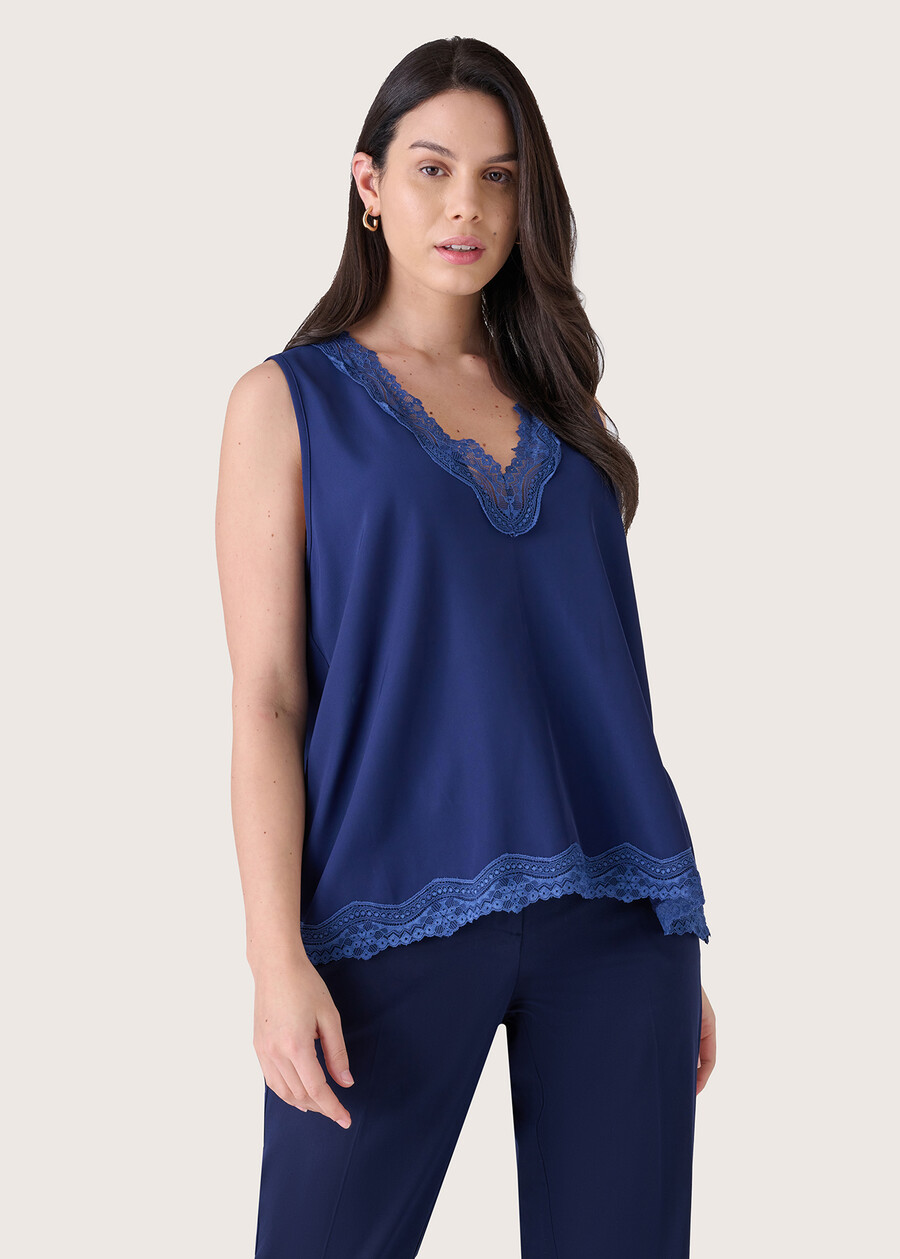 Tea top with lace BLUE OLTREMARE  Woman , image number 1