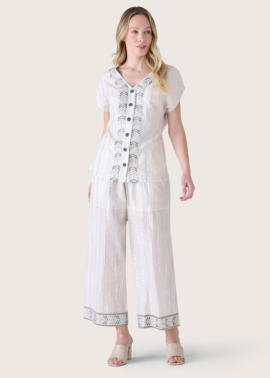 Pantalone Paros in lino e cotone BIANCO ORCHIDEA Donna , immagine n. 1
