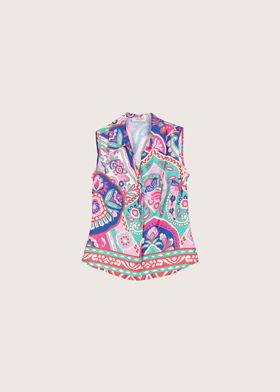 Camicia smanicata Clorinda in satin ROSSO ARAGOSTABLUE OLTREMARE  Donna , immagine n. 4