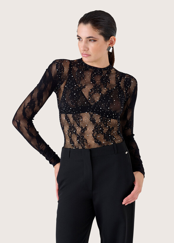 Maglia Star con pizzo e strass NERO BLACK Donna null