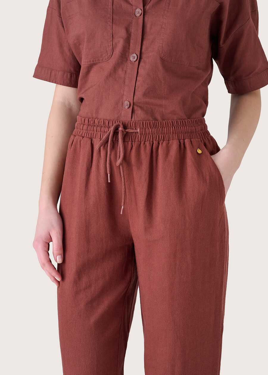 Parigi linen and cotton trousers MARRONE ECUADORVERDE ARGILLA Woman , image number 3