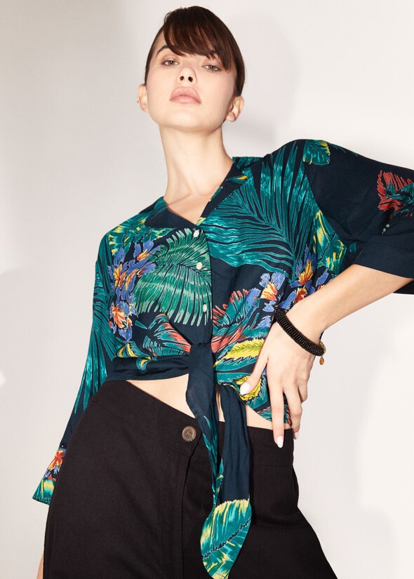 Milano Shirt with Tropical Print NERO BLACK Woman null