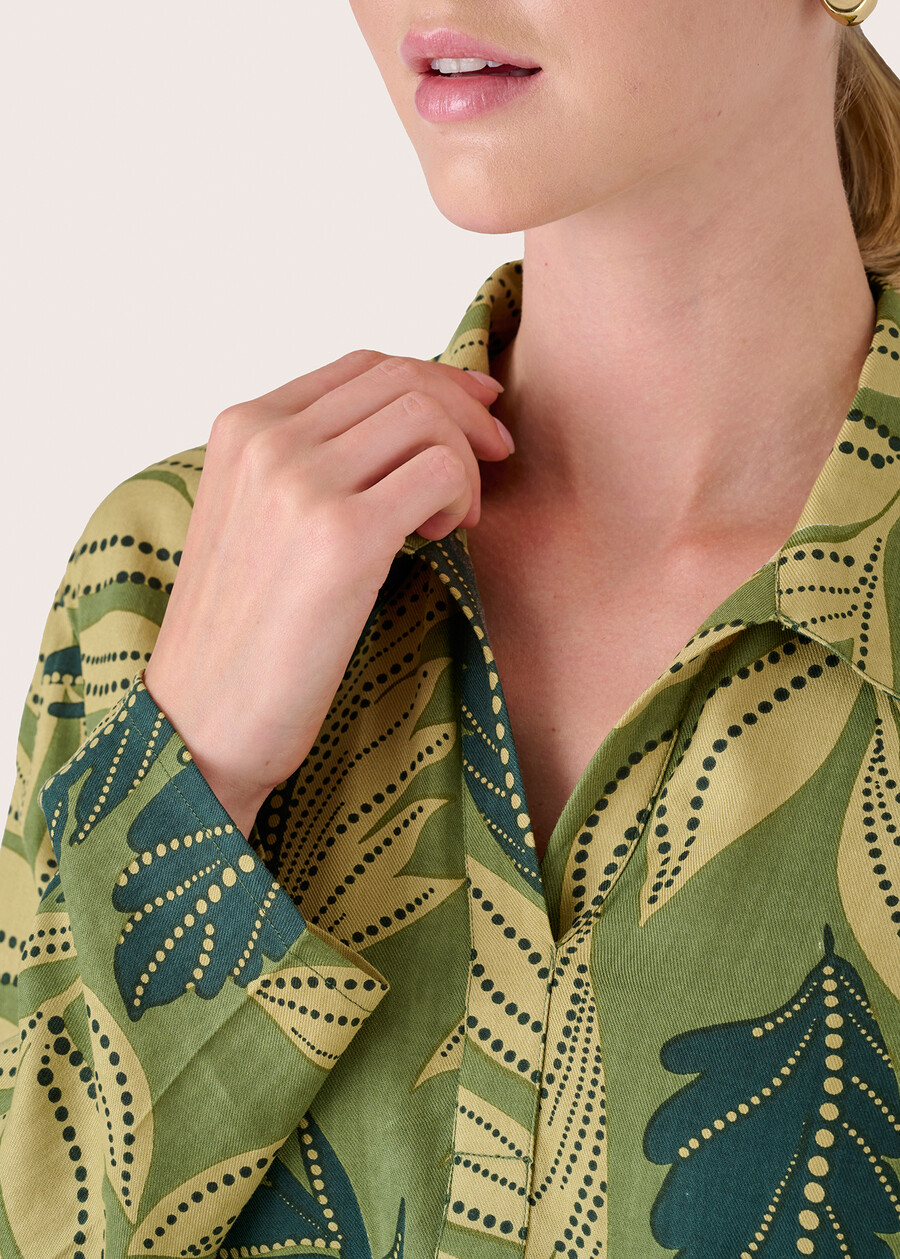 Blanco Blouse with Leaf Print VERDE Woman , image number 3