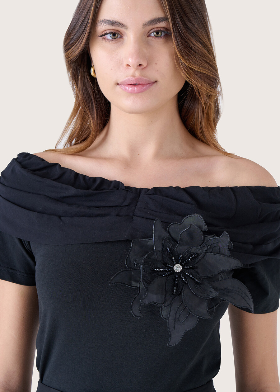 Siesta T-shirt with tulle flower NERO BLACK Woman , image number 2