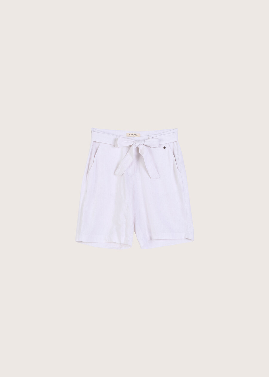 Baiano linen and cotton Bermuda shorts BIANCO WHITEBLUE OLTREMARE  Woman , image number 5