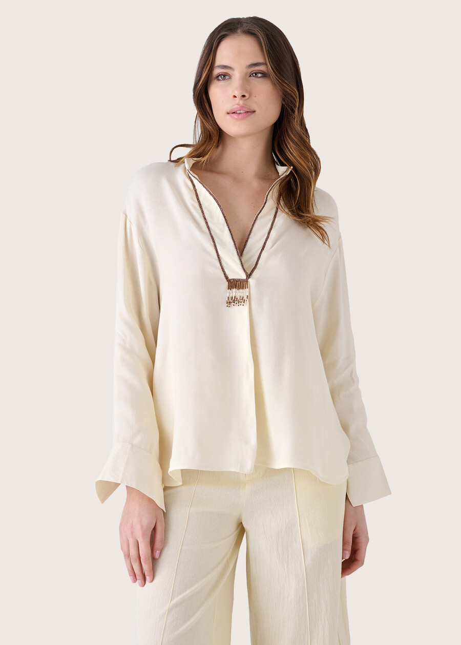 Cabby 100% rayon twill blouse BEIGE LATTE Woman , image number 2