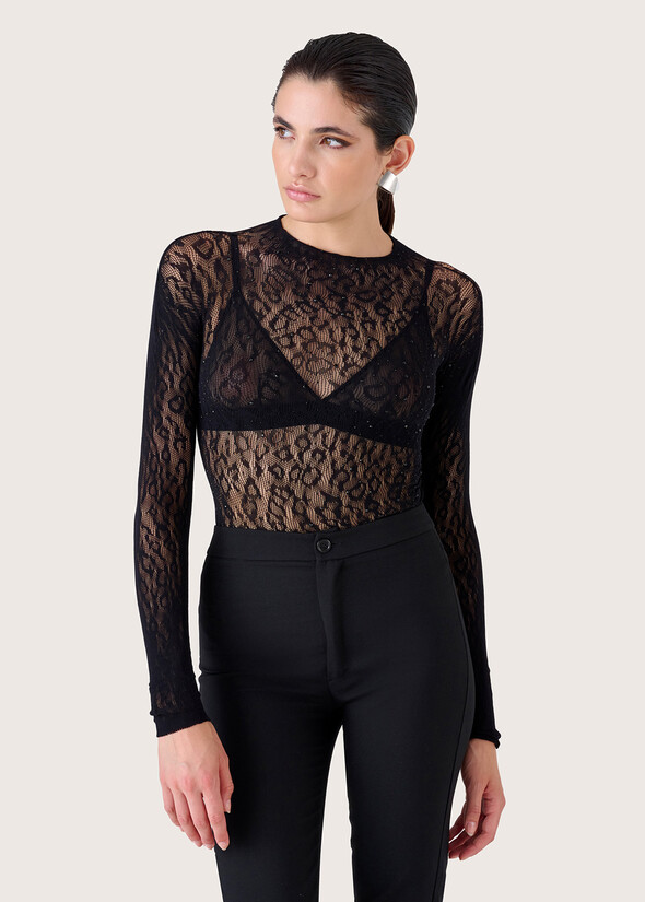 Maglia Seduction con trama animalier NERO BLACK Donna null