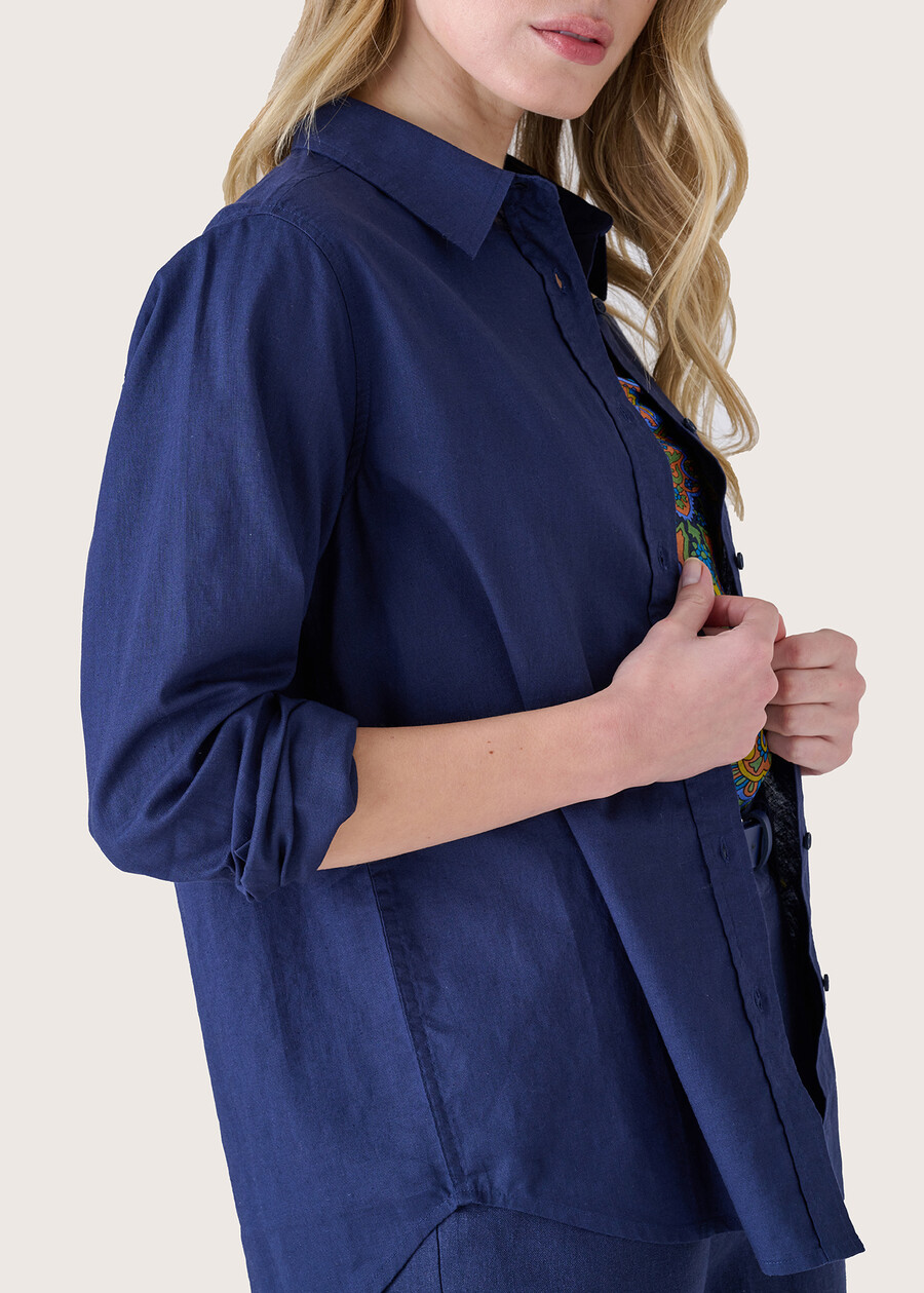 Camicia Calla in lino e cotone BIANCO WHITEBLUE OLTREMARE  Donna , immagine n. 3