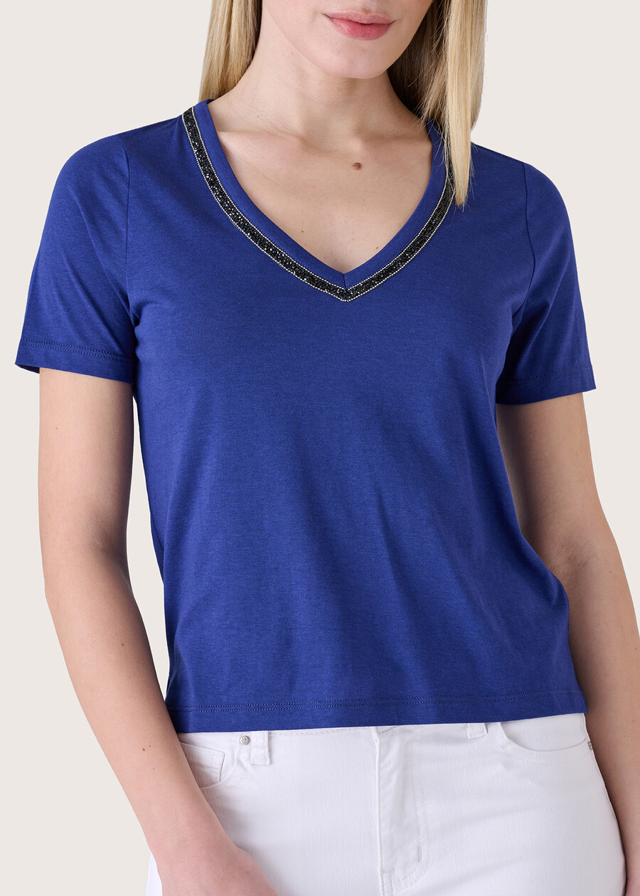 Sali t-shirt with strass BLU MEDIUM BLUEMARRONE CARAMELLO Woman , image number 2