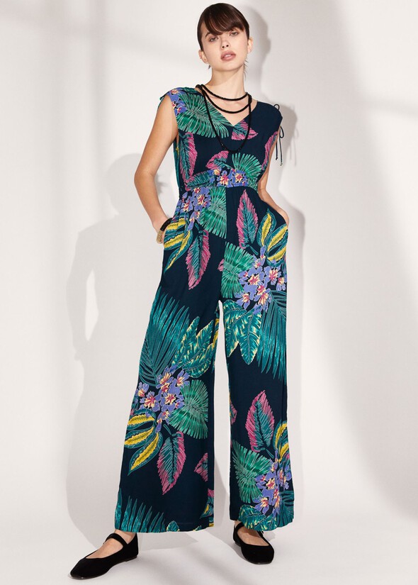 Titania Jumpsuit with Tropical Print NERO BLACK Woman null