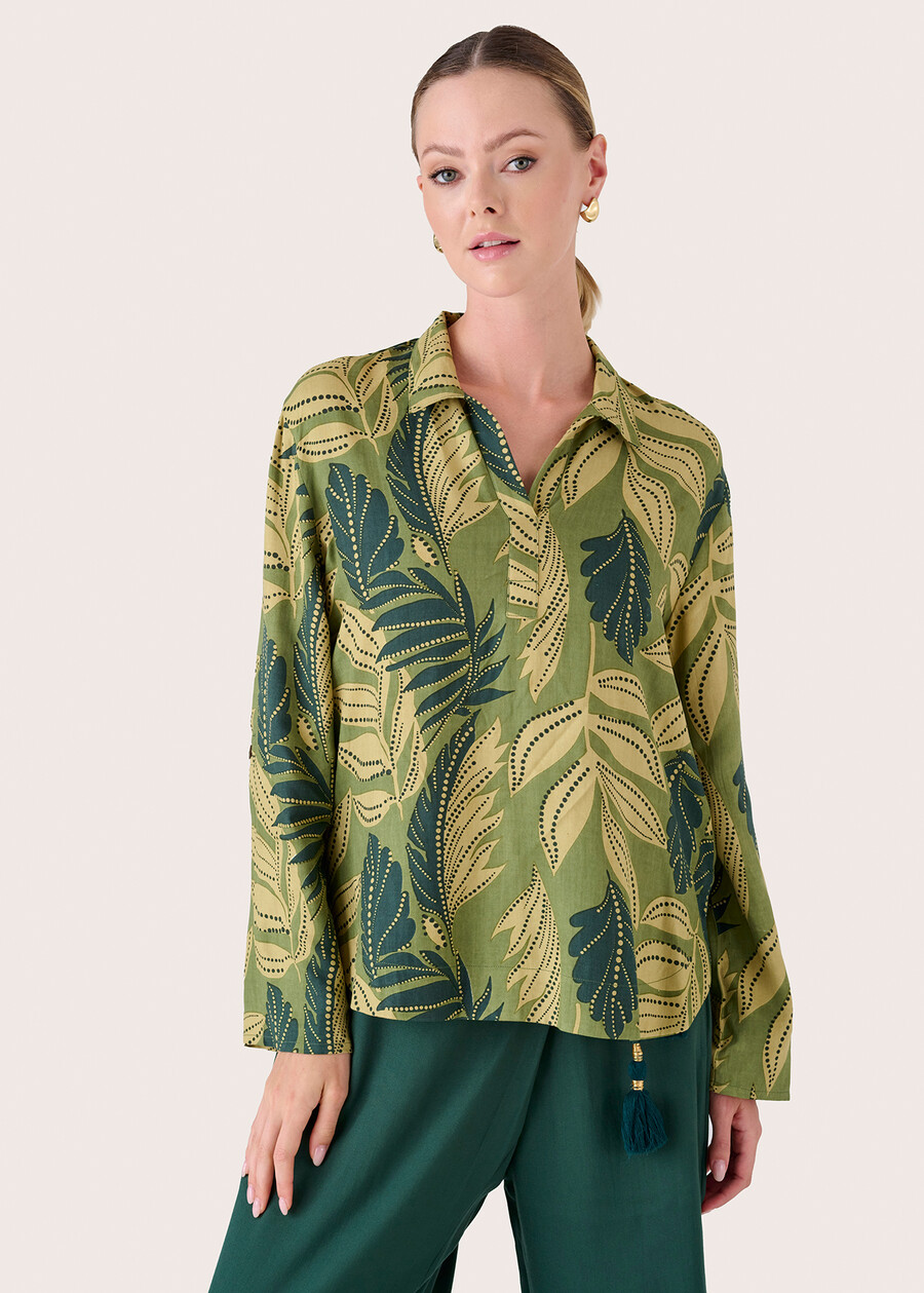 Blanco Blouse with Leaf Print VERDE Woman , image number 2