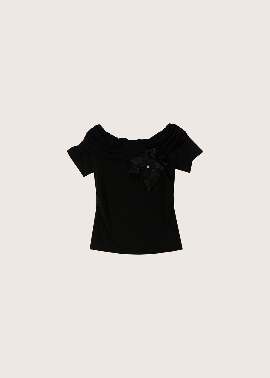 Siesta T-shirt with tulle flower NERO BLACK Woman , image number 4