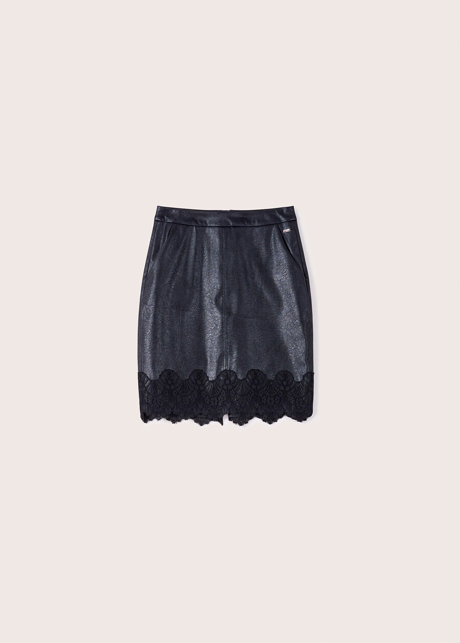 Genesi skirt in eco leather and trim NERO BLACK Woman , image number 6