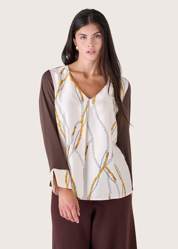 Cassia double fabric blouse BIANCO OFF WHITE Woman null