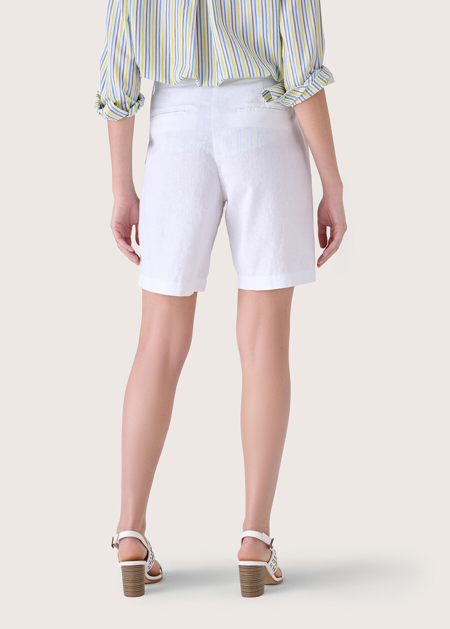 Baiano linen and cotton Bermuda shorts BIANCO WHITEBLUE OLTREMARE  Woman , image number 4