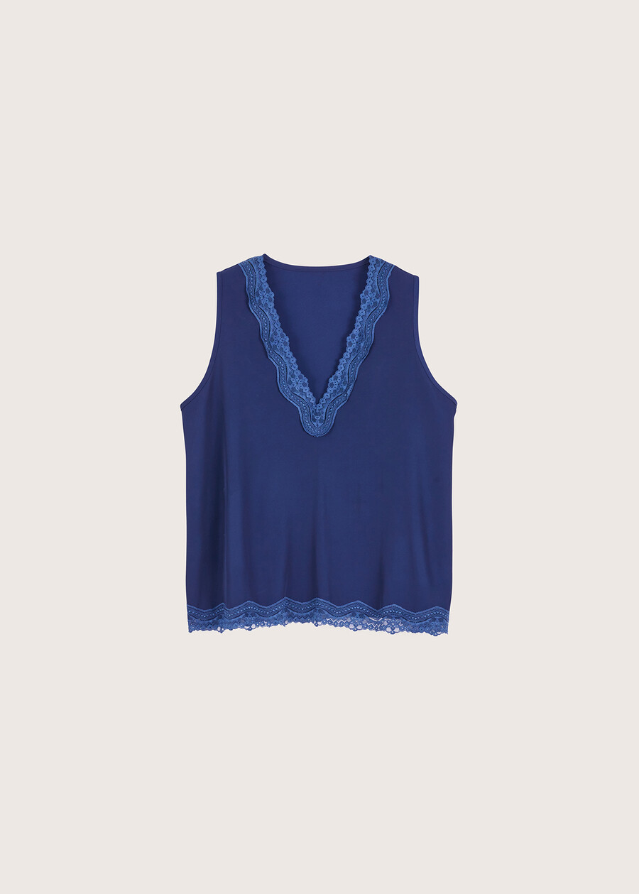 Tea top with lace BLUE OLTREMARE  Woman , image number 5