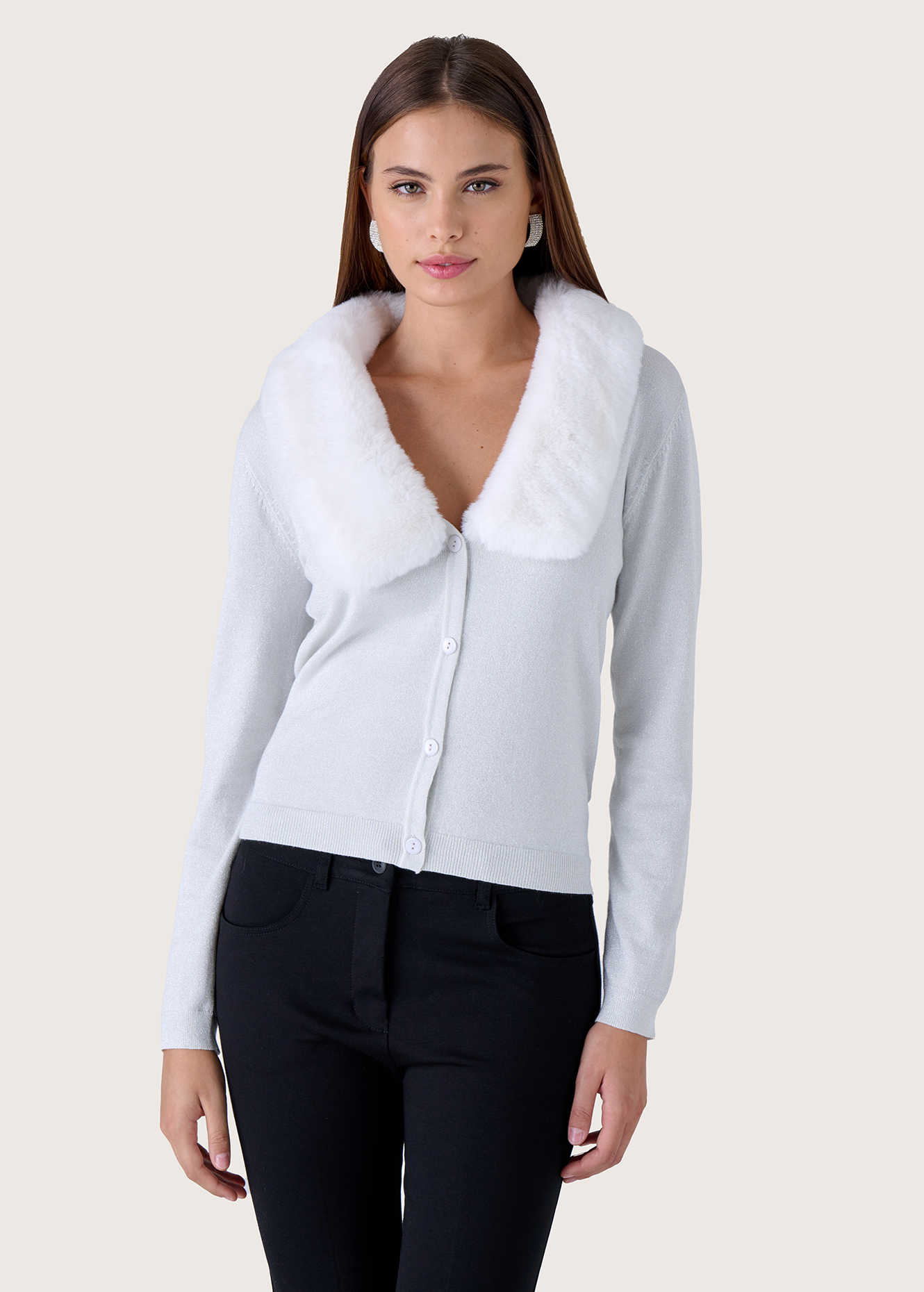 Womens faux fur hot sale collar cardigan